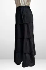 Kadın Beli Lastikli Katlı Müslin Uzun Etek