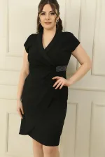 Tırnak Kol Beli Taşlı Astarlı Büyük Beden Krep Elbise