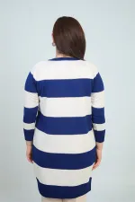 Kadın Enine Kalın Çizgili Büyük Beden Hırka