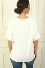 Women's Pyramid Embellished Short-Sleeved Loose Fit Blouse