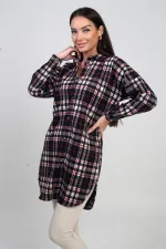 Chemise longue à carreaux pour femme avec fentes latérales