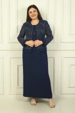 Women's Beaded and Sequin Embellished Tulle Jacket, Half-Moon Sleeve Long Dress, Lined, Plus Size Two-Piece Set