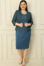 Robe en crêpe avec col et doublure ornés, veste à sequins, ensemble deux pièces grande taille