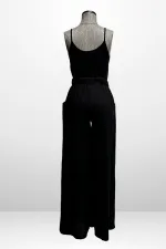 Ensemble 2 pièces : chemisier à bretelles pour femme avec taille élastique et poches, pantalon palazzo