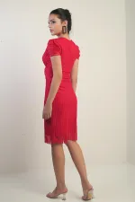 Robe en tulle à col cache-cœur, doublée, manches élastiquées et détail nœud