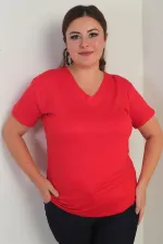 Chemisier grande taille en lycra à col en V pour femme