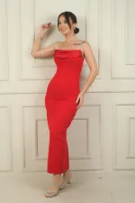 Women's Shiny Strappy Neckline Satin Crepe Dress