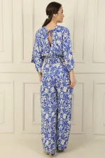 Front and Back V-Neck Crop Top, Elastic Waistband, Pocketed Palazzo Pants, Floral 2-Piece Set