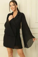 Button-front Jacket Dress with Pleated Sleeves