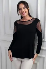 Women's Asymmetrical Leather Detailed Tulle Lycra Strawberry Blouse