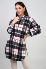 Chemise longue à carreaux pour femme avec fentes latérales