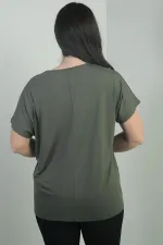 Kadın Omuzu Taş Baskılı V Yaka Yarasa Kol B.B. Bluz