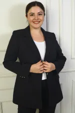 Women's Large Size Double-Breasted Jacket with Single Metal Button Front and Lining