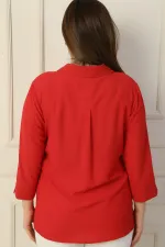 Polo Collar Pocketed Quarter Sleeve BB Blouse