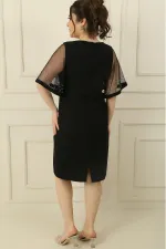 Yakası Ve Kolları Taş İşlemeli Astarlı Büyük Beden Elbise