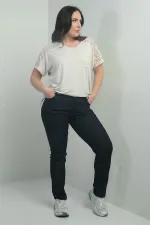 Jean taille haute à jambes droites en lycra pour femme, grandes tailles