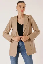 Çift Düğmeli Sahte Cepli Astarlı Deri Ceket