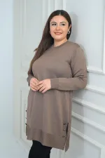 Blouse tunique tricotée grande taille pour femme, avec boutons et fentes latérales