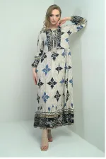 Robe longue hijab pour femme avec motif ethnique et décolleté