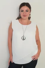 Kadın Üstü Şifon Kolsuz Büyük Beden Bluz