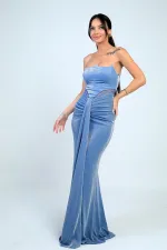 Robe longue à paillettes doublée et sans bretelles pour femme