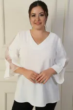 V Yaka Yarı Organze Krep B.B. Bluz