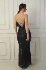 Robe longue à sequins fendue, doublée, sans bretelles, à armatures et laçage au dos