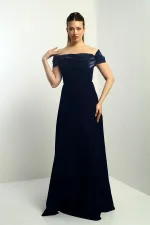 Straplez Kloş Telalı Astarlı Uzun Krep Abiye Elbise