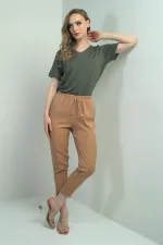 Pantalon carotte pour femme, taille élastique, poches latérales