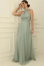 Boyundan Bağlamalı Astarlı Uzun Tül Elbise