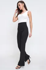 Pantalon espagnol taille haute, à poches, extensible et à jambes larges