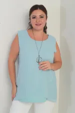 Kadın Üstü Şifon Kolsuz Büyük Beden Bluz