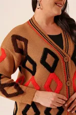 Oversize Havlu Baklava Desen Uzun Triko Hırka