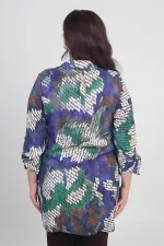 Kadın Batik Desenli Büyük Beden Krep Saten Uzun Gömlek