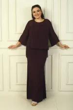 Robe longue couleur sable avec doublure à bretelles et chemisier en mousseline perlée boutonné au dos, ensemble 2 pièces grande taille