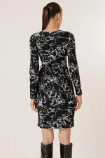 Wrap Neck Buckle Detail Patterned Lycra Dress