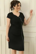 Women's Plus Size Crepe Dress with Rhinestone Embellishment, Lined Front, and Gathered Detail