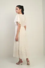 Women's V-Neck Front Tasseled Lined Long Lace Dress