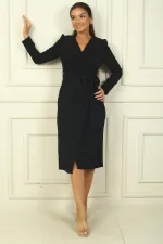 Women's Wrap-Neck Sleeveless Belted Lined Crepe Dress