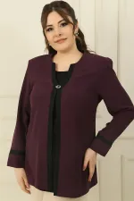 İçi Likralı Atlet Omuzlar Vatkalı Garnili Büyük Beden Krep Ceket 2'li Takım