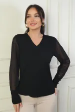 Pull sans manches en mousseline à col en V pour femme