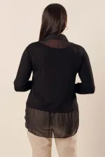 Şifon Detaylı Gömlek Yaka Rahat Kesim Büyük Beden Bluz