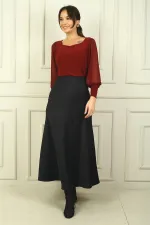 Jupe longue en satin pour femme avec taille élastique