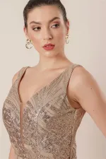 Thick Strap Ghost Tulle Lined Glittery Long Dress