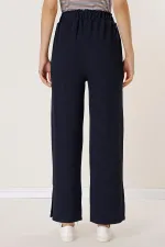 Beli Lastikli yandan Yırtmaçlı Cepli Örme Pantolon