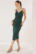 İp Askılı Eteği Pileli Astarlı Örme Kumaş Kısa Elbise