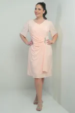 Robe femme à col en V froncée sur le devant avec détails en pierres, doublée, grandes tailles, Lycra