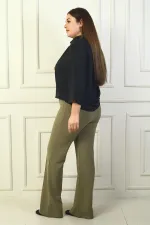 Pantalon Palazzo grande taille pour femme avec ceinture élastique et côtes