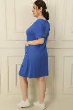 V-Neck Plus Size Viscose Dress with Embellished Pockets