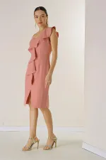 Tek Omuz Önü Yırtmaçlı Abiye Elbise